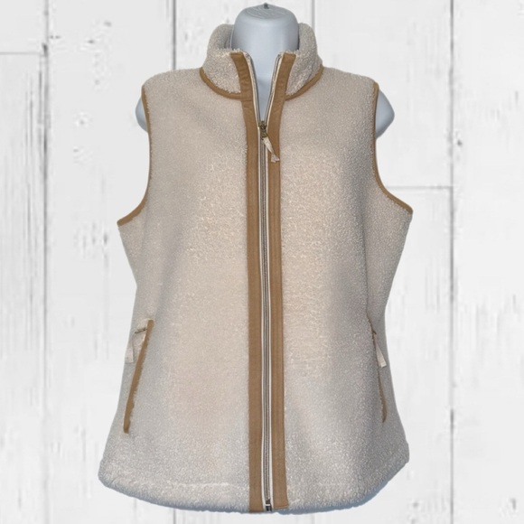 Tommy Bahama Sherpa Vest Womens Faux Suede Trim Coconut Cream size XS - Picture 3 of 14
